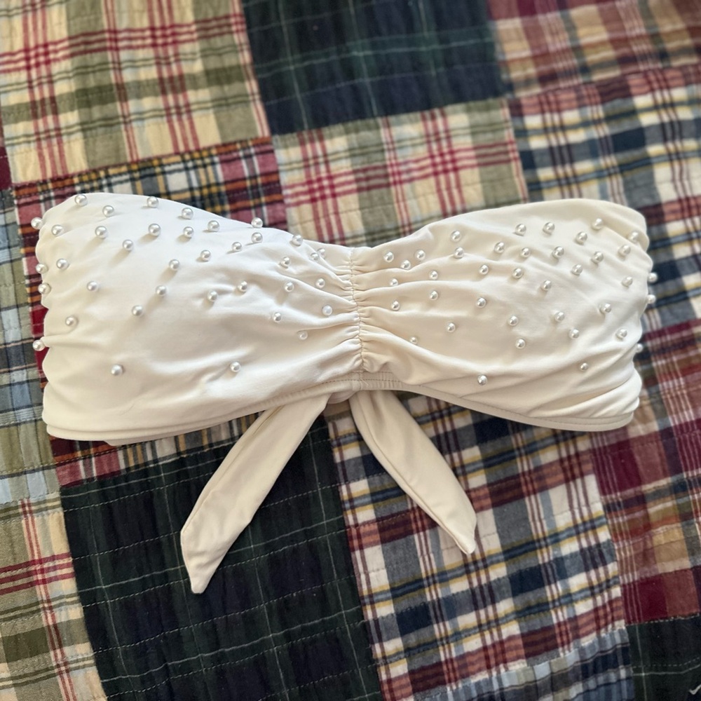 VINTAGE Y2K Juicy Couture White Pearl-Embellished Bikini Top